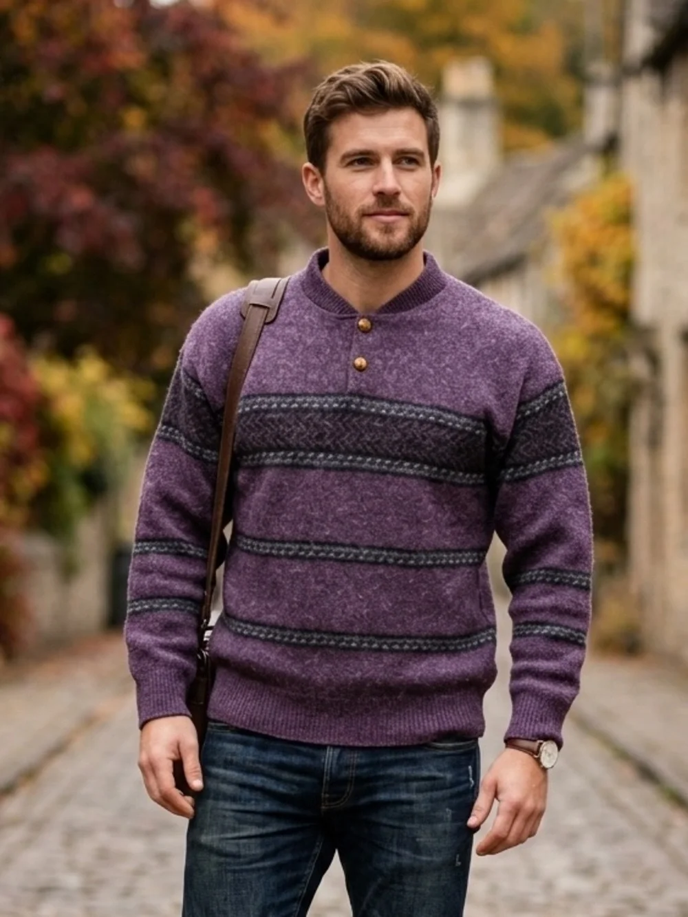JANTZEN Vintage 100% Wool Purple Teal Pullover Sweater Grandpa Cabin Winter